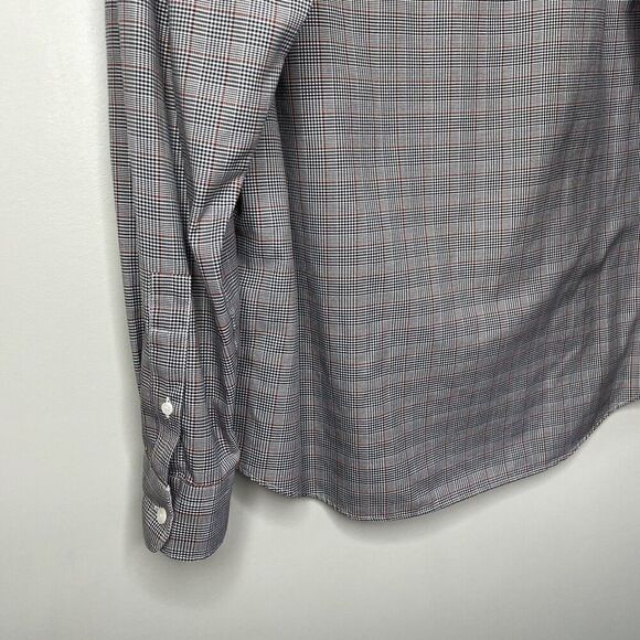 JOS A BANK Shirt Mens XL Tailored Fit Button Up Spread Collar Check Black Tan - Picture 7 of 9